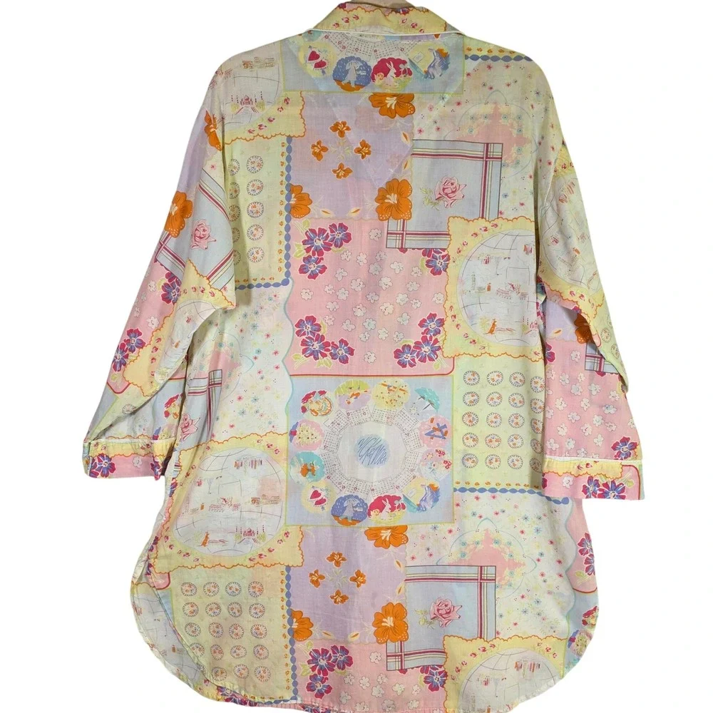 NICK & NORA Women's XL Pastel Calendar Floral Nightshirt Pajama Shirt RARE PRINT